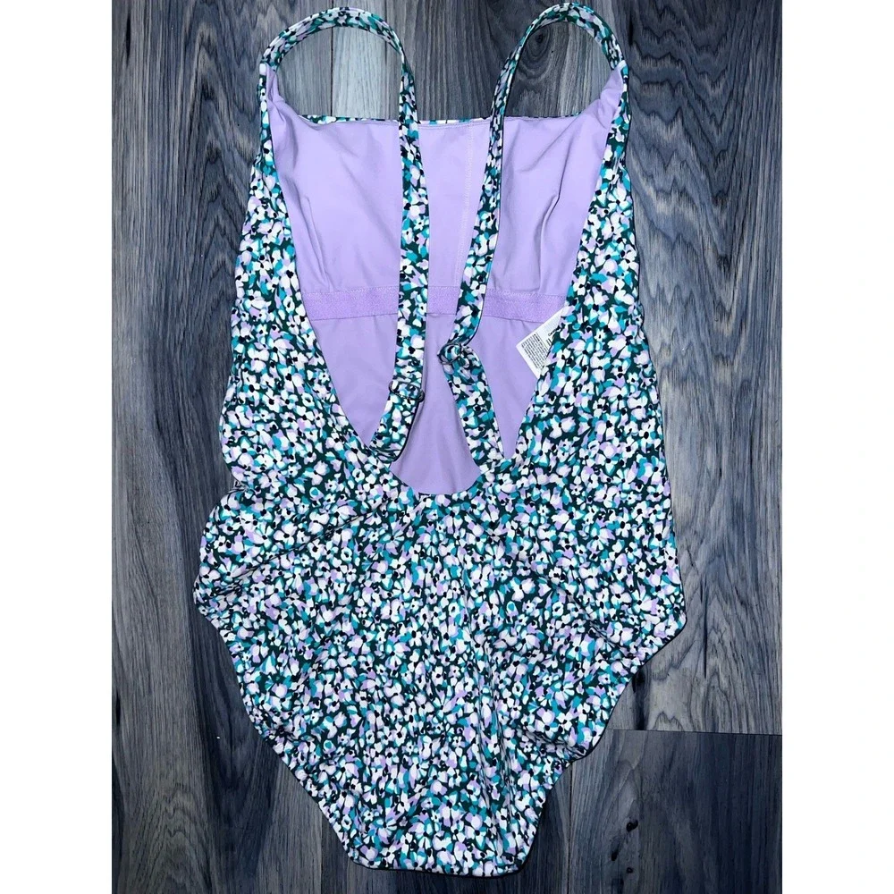 Athleta Womens Small Hermosa Ditsy Floral One Piece Flower Swimsuit Purple Lined